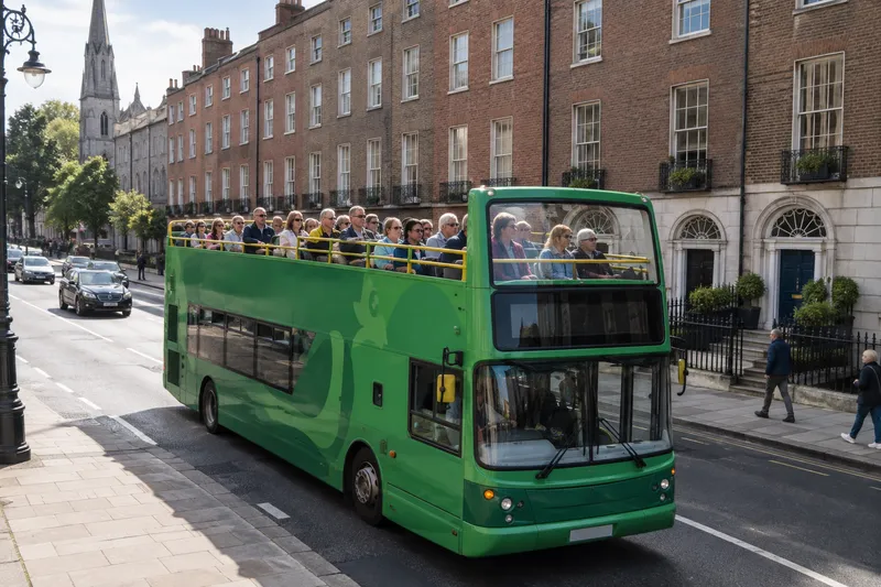 Open-top sightseeing bus on a Dublin street