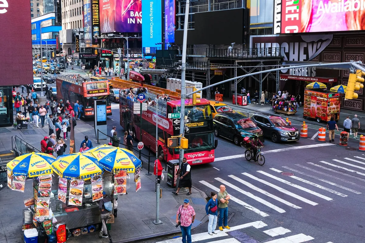 TopView open-top sightseeing bus in Times Square, New York City
